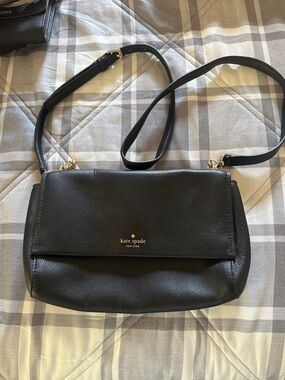 kate spade Black Pebbled Leather Crossbody with Gold Logo
